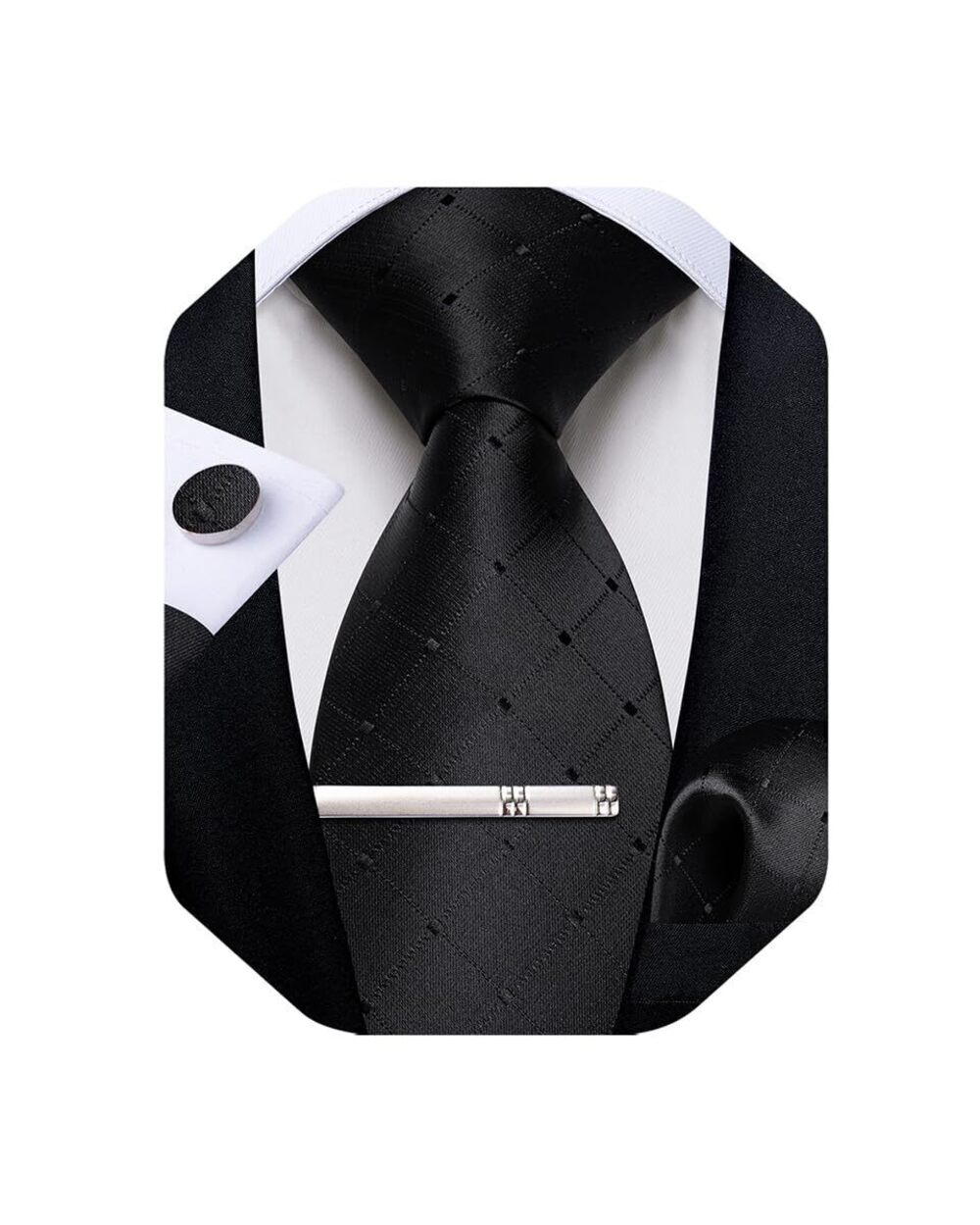 3225 Silk Ties Formal Plaid Check Necktie and Pocket Square Cufflinks Tie